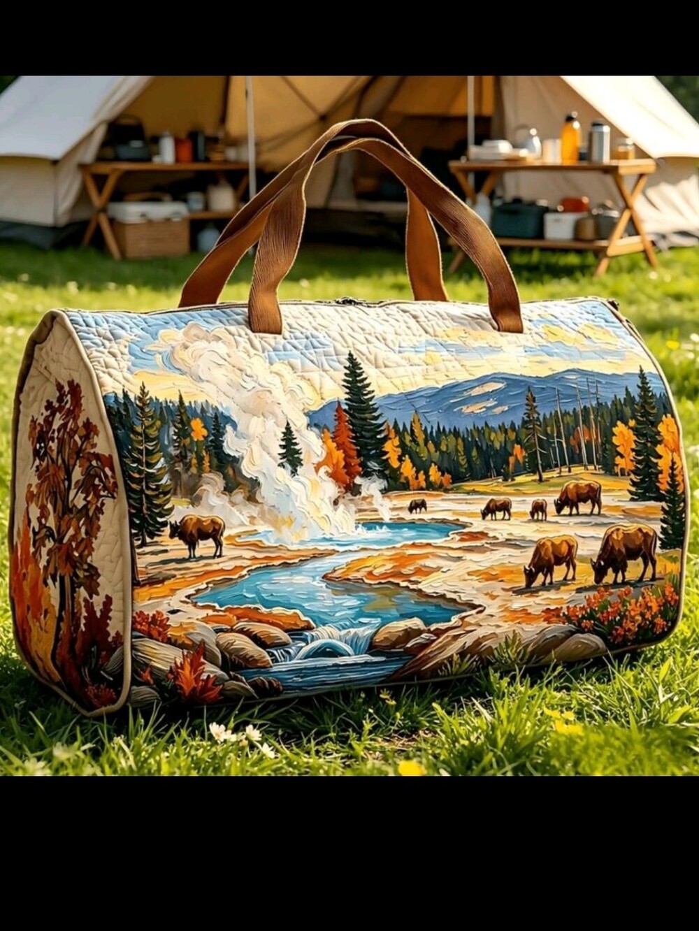 BRAND NEW ** Scenic Buffalo Landscape Quilted Duffel Bag